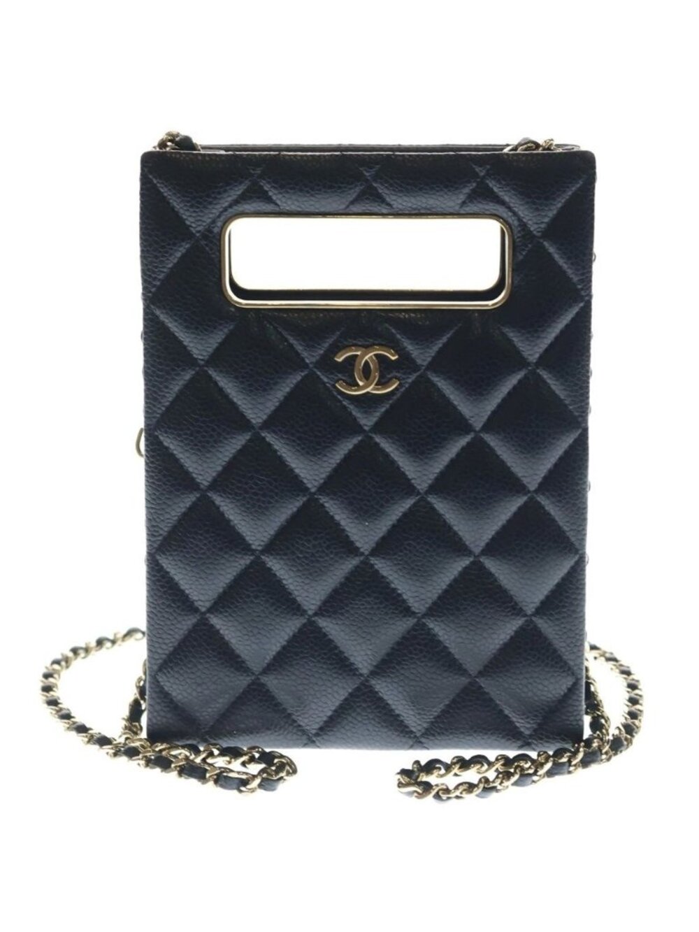 Chanel Evening Chain Mini Shoulder Bag Black Caviar Leather Gold